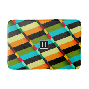 Kleurrijk modern abstract strepen & monogram badmat