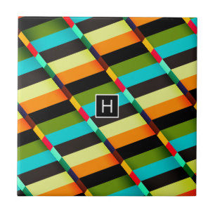 Kleurrijk modern abstract strepen & monogram tegeltje