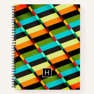 Kleurrijk modern abstracte strepen & monogram notitieboek
