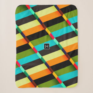 Kleurrijk modern abstracte strepen & monogram sherpa deken