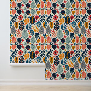 Kleurrijk Modern Blad- en Bloemenpatroon Behang