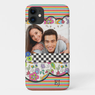 Kleurrijk modern bloemendesign met gepersonaliseer iPhone 11 hoesje