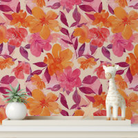 Kleurrijk Modern Bold Roze Sinaasappel Bloemen Pat