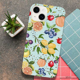 Kleurrijk modern  fruitpatroon Blauw iPhone 14 Hoesje