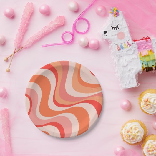 Kleurrijk modern retro golfontwerp papieren bordje (Feest)