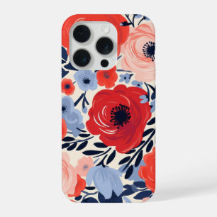 Kleurrijk Modern Rood Wit Blauw Aquarel Bloemig iPhone 15 Pro Hoesje