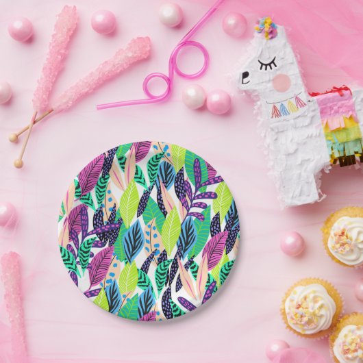 kleurrijk modern tropisch botanisch patroon papieren bordje (Feest)