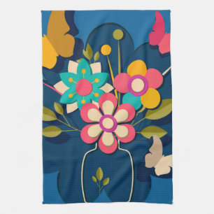 Kleurrijk mooi modern bloemenboeket op blauw theedoek