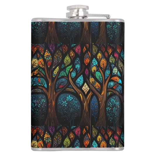 Kleurrijk Mozaïek Glas in lood Tree effect ontwerp Heupfles (Achterkant)