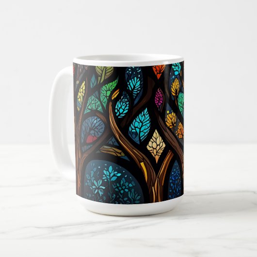 Kleurrijk Mozaïek Glas in lood Tree effect ontwerp Koffiemok (Voorkant links)