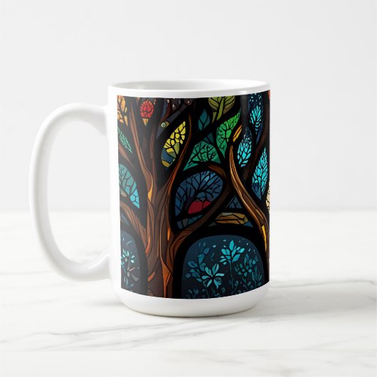 Kleurrijk Mozaïek Glas in lood Tree effect ontwerp Koffiemok (Links)