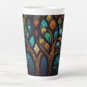 Kleurrijk Mozaïek Glas in lood Tree effect ontwerp Latte Mok (Voorkant)