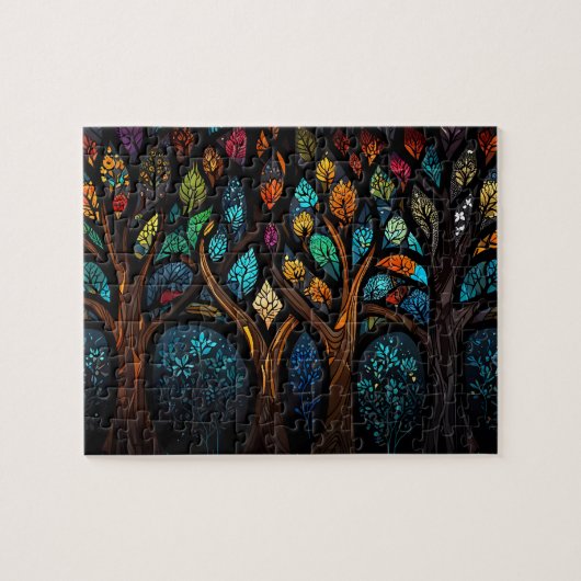 Kleurrijk Mozaïek Glas in lood Tree effect ontwerp Legpuzzel (Horizontaal)
