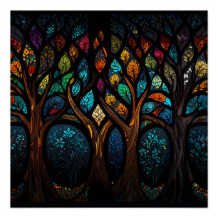 Kleurrijk Mozaïek Glas in lood Tree effect ontwerp Perfect Poster