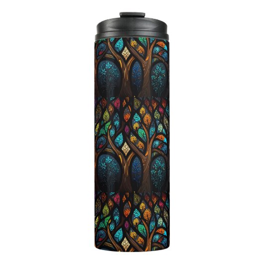 Kleurrijk Mozaïek Glas in lood Tree effect ontwerp Thermosbeker (Voorkant)