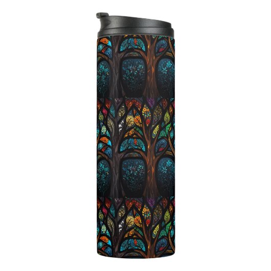 Kleurrijk Mozaïek Glas in lood Tree effect ontwerp Thermosbeker (Geroteerd rechts)