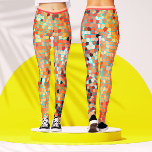 Kleurrijk Mozaïek Perzik Abstract Geometrisch Patr Leggings