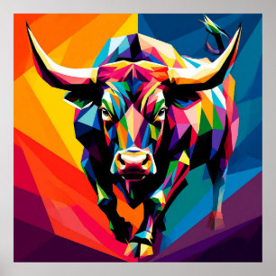 Kleurrijk Mozaïek Stier Poster