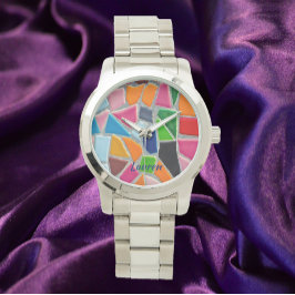 Kleurrijk mozaïekpatroon horloge