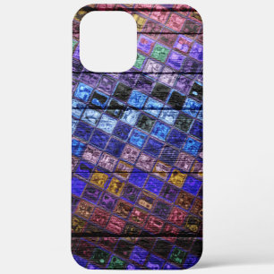 Kleurrijk mozaïekpatroon houtlook iPhone 12 pro max hoesje