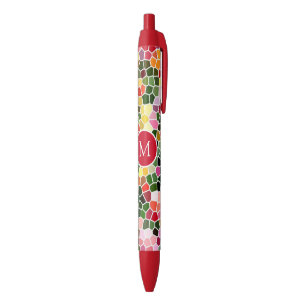 Kleurrijk mozaïekpatroon met monogram zwarte inkt pen