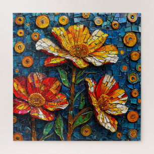 Kleurrijk mozaïekwerk met levendige bloemen legpuzzel