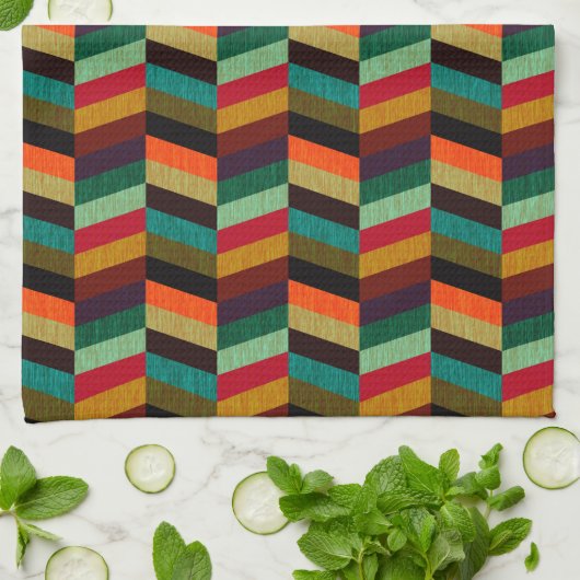 Kleurrijk multi-gekleurd visgraatpatroon theedoek (Gevouwen)