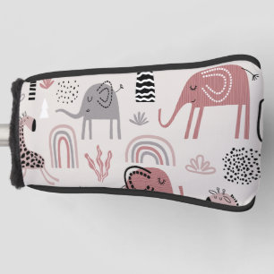 Kleurrijk naadloos patroon met schattige olifanten golfheadcover