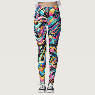 Kleurrijk Neon Fel Abstract 90-er Jaren Patroonpri Leggings