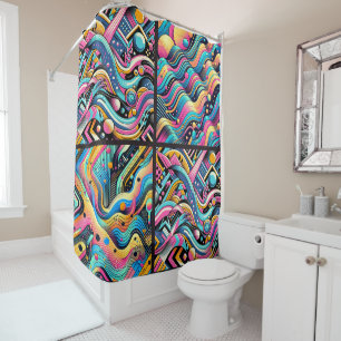 Kleurrijk Neon Helder Abstract 90's Patroon Print Douchegordijn