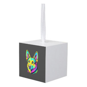 Kleurrijk Neon Hond Vector Portret Kubus Ornament