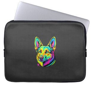 Kleurrijk Neon Hond Vector Portret Laptop Sleeve
