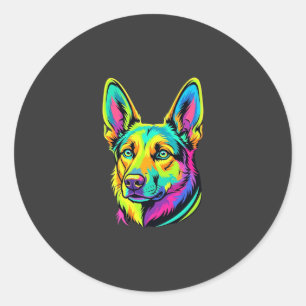 Kleurrijk Neon Hond Vector Portret Ronde Sticker