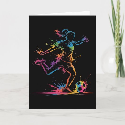 Kleurrijk Neon Meisje Voetbal Kunst Spetter Sport  Kaart (Voorkant)