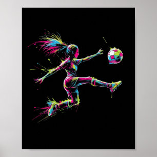 Kleurrijk Neon Meisje Voetbal Kunst Spetter Sport Poster