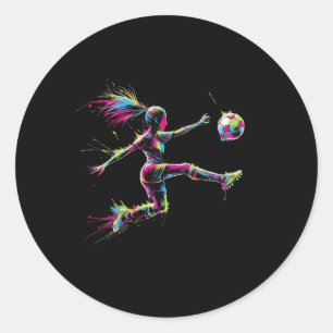 Kleurrijk Neon Meisje Voetbal Kunst Spetter Sport Ronde Sticker