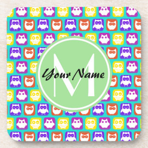 Kleurrijk Neon Owl Aangepast monogram, op maat gem Bier Onderzetter