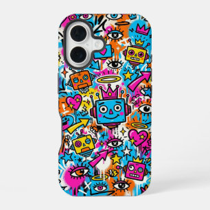 Kleurrijk Neon Robot Patroon iPhone 16 hoesje