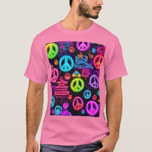 Kleurrijk neonvredespatroon t-shirt