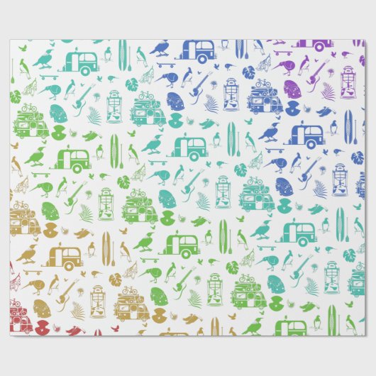 Kleurrijk Nieuw-Zeelands vakantiepatroon Cadeaupapier (Vlak)