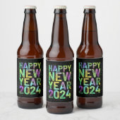 Kleurrijk nieuwjaar 2024 bier etiket (Flessen)
