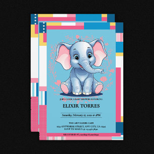 Kleurrijk Oerwoud Blue Elephant Baby shower Kaart
