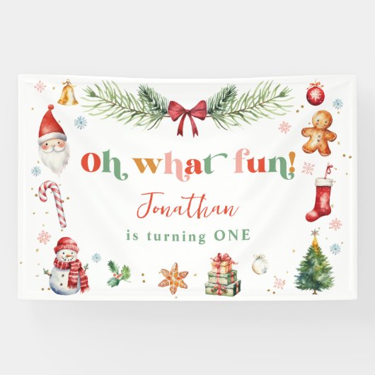 Kleurrijk Oh Wat Leuk 1e Kerstmis Verjaardagsfeest Spandoek (Horizontaal)