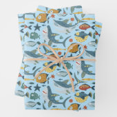 Kleurrijk onder het Zee Shark Ocean Blue Pattern Inpakpapier Vel (In situ)