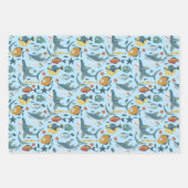 Kleurrijk onder het Zee Shark Ocean Blue Pattern Inpakpapier Vel (Voorkant)
