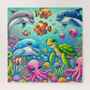 Kleurrijk Onderwater Scène met Speelse Zee Legpuzzel