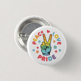 Kleurrijk ontwerp met vrede, liefde en trots hand ronde button 3,2 cm