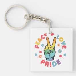 Kleurrijk ontwerp met vrede, liefde en trots hand sleutelhanger