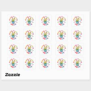 Kleurrijk ontwerp met vrede, liefde en trots hand vierkante sticker