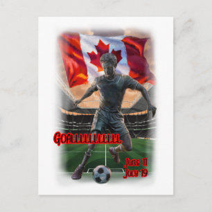 Kleurrijk ontwerp over een voetbalviering op een feestdagenkaart